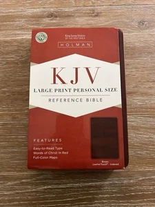 KJV Large Print Reference Bible Classic Brown Leather Touch 6"X9" Holman - Picture 1 of 14
