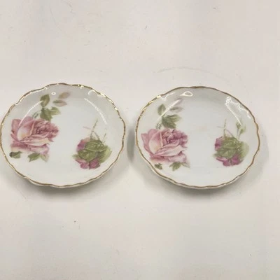 2 pratos de manteiga Rosenthal R C Monbijou Baviera porcelana rosas rosa vieira dourada - Imagem 1 de 4