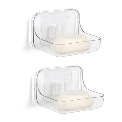Acrylic Soap Dish, 2 Pack Soap Holder for Shower Wall, Self Draining Adhesive... - Image 1 of 4