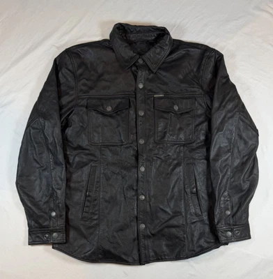 Harley Davidson para hombre grande? Camisa de cuero con cuello de botones Y2K negra para montar en motociclista Foto 1 de 4