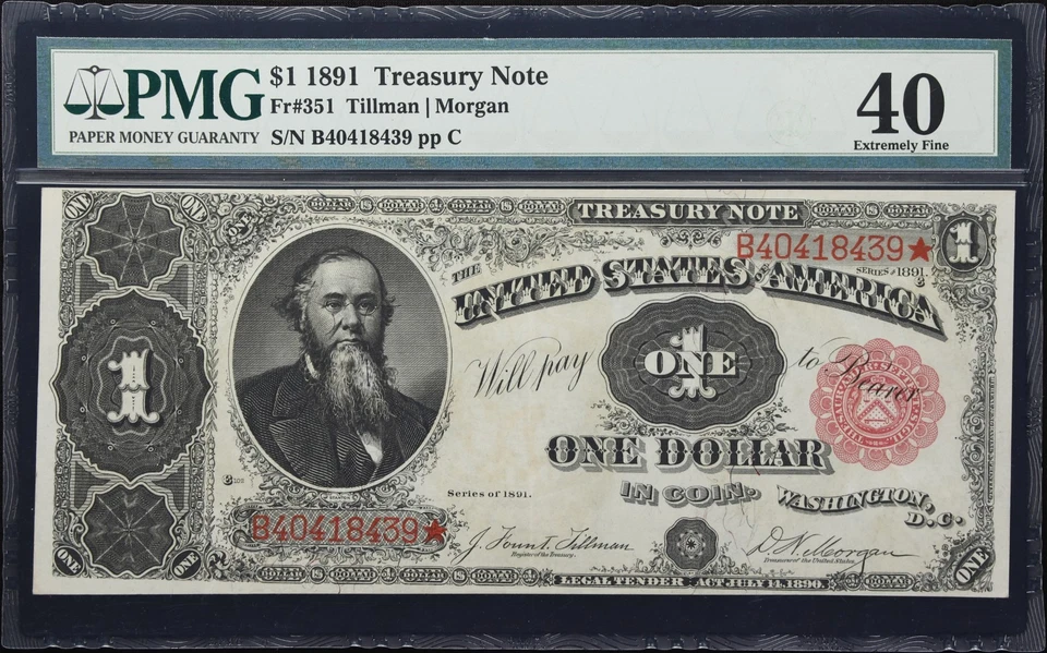Fr. 351. 1891 $1 Treasury Note. PMG Extremely Fine 40. - Image 1 of 2