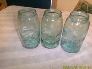 3 VINTAGE BLUE GLASS DOME SHAPE BALL MASON JARS - Picture 1 of 4