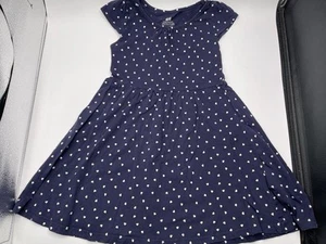 H&M Dress Girls Size 4/6 Blue Hearts Short Sleeve Valentines Day - Picture 1 of 6