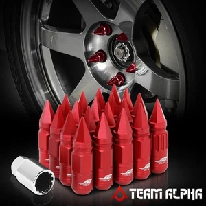 [J2 Engineering] 16+4 Key Lock 12mmx1.5 {KNURLED TIP SPIKE CAP} Red Rim Lug Nut - Picture 1 of 8