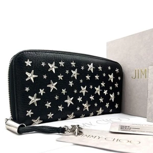 Jimmy Choo Long Wallet Leather Studs Star Round Black Authentic - Picture 1 of 10