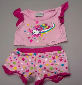 Build A Bear Hello Kitty Pink Stars Rainbow Shirt Shorts Pajama Outfit - Picture 1 of 10