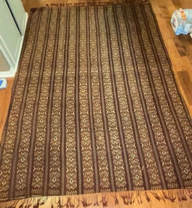 Large Tapestry Throw Rug Table Cloth Fabric Imported 76” x 108” Fringed Ends - Picture 1 of 12