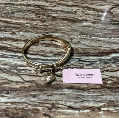Juicy Couture Joyería Bisagra de Oro Brazalete Cristal Grueso Corazón Dije Foto 1 de 4