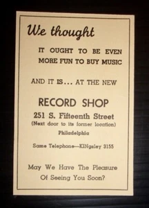 1940 The Record Shop Advertisement 251 S. Fifteenth Street Philadelphia, PA - Picture 1 of 1