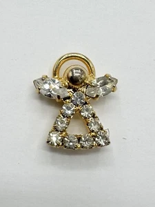 Gold Colored Guardian Angel W/ Clear Rhinestone Lapel Pin - Picture 1 of 3