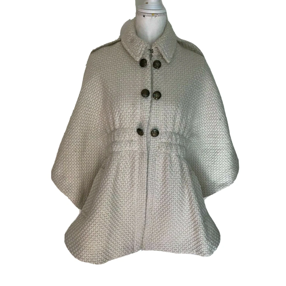 Poncho verde con capa envidia para mujer mediano crema mezcla de lana bolsillos laterales a presión Foto 1 de 4