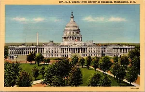 U.S. Capitol from Library of Congress Washington D.C. Linen Postcard - Picture 1 of 2