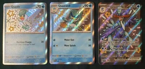 Juego de cartas coleccionables Pokémon Quaxly 082 Quaxwell 083 Quaquaval ex 084 Paldean Fates brillante casi nuevo - Imagen 1 de 1