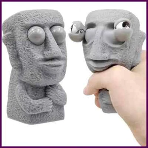 Stone man releases stress toy slowly rebounds soft Moai statue squeeze eyes - Picture 1 of 13