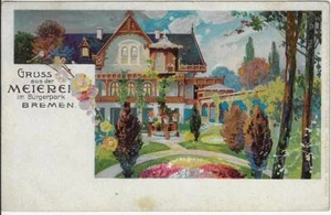 Postal publicitaria alemana Gruss aus der Meierei Burgerpark Bremen Inn - Imagen 1 de 2