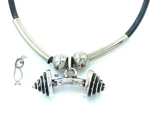 Barbell,Bodybuilding, Weight Lifting 3 D Charm Necklace 17 inch - Picture 1 of 1