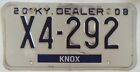 Kentucky KY 2008 License Plate Tag Vintage Knox County # X4-292 B5