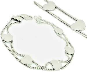 heart bracelet lobster claw clasp double row chains 6 3/4" quality jewelry New - Picture 1 of 3