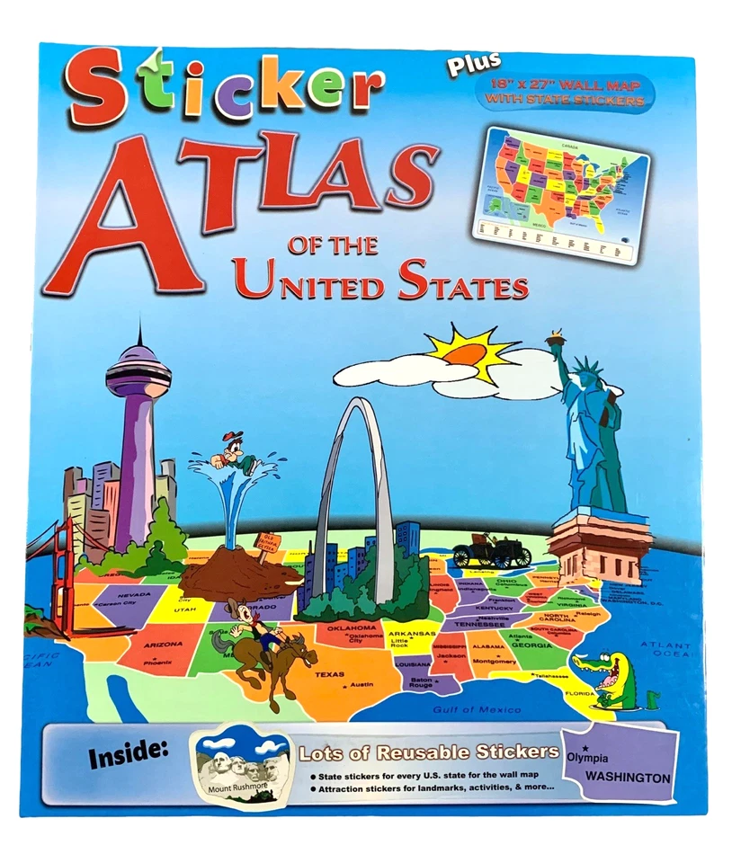 Sticker ATLAS United States Interactive Wall Map Game Activities Kids Learn NEW - Image 1 of 4