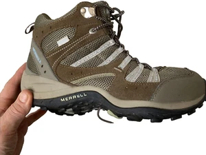 Merrell women's size 10 hiking shoe Mid Top Waterproof Tan Grey no insoles - Picture 1 of 9