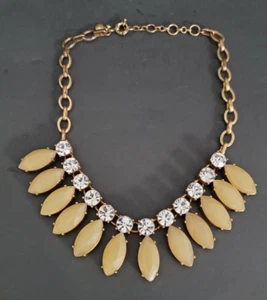 J Crew Rhinestone and Caramel Statement Necklace Goldtone Chain 18" - Picture 1 of 5