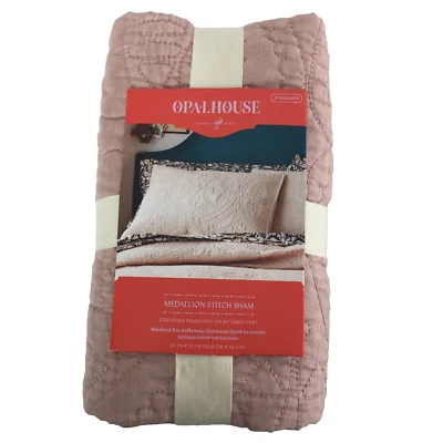 ONE Opalhouse Stitched MEDALLION  Pillow Sham Quilted Standard Dusty Pink NEW - Image 1 of 4