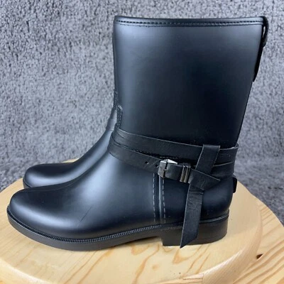 Barneys New York Rain Boots Womens 6.5 Black Pull On Waterproof Rubber Mid Calf - Image 1 of 4