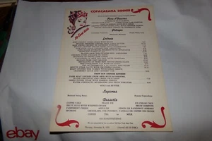Vintage Copacabana Restaurant Abendessen Menü New York 10 East 60th Street Okt 1972 - Bild 1 von 6