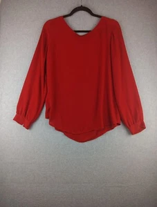 Loft Red Chiffon Long Sleeve Career Blouse Size Medium tie back pull on EUC - Picture 1 of 6