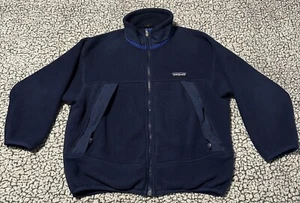 Vintage Patagonia Sweater Kids Size 8 Navy Blue Full Zip Made in USA - Picture 1 of 4