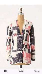 Field FLower Anthropologie Pink Blue Experimental Graphics Cardigan Sweater XS - Picture 1 of 1