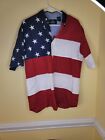 Western  RedHead Mens Shirt M Red Button Up American Flag Stars & Stripes
