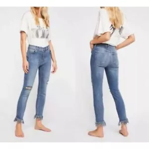 Pantalones de mezclilla Free People para mujer 28 grandes alturas ajustados dobladillo deshilachado grunge hippie elásticos - Imagen 1 de 10