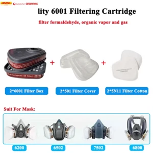 6001 Cartridge Box 5N11 Cotton Filters Set for 3M 6200/6502/7502/6800 Dust Gas M - Picture 1 of 11