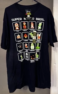 Super Mario Bros. character list Dark Navy T shirt XL nwt - Picture 1 of 4