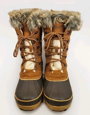 Khombu Nordic 2 Allie Women's Winter Snow Boots Brown Leather Faux Fur Lace Up 9 - Image 1 of 4