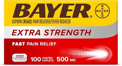 Bayer Extra Strength Aspirin 500 mg, Pain Reliever and Fever Reducer, 100 Coated - Image 1 of 2