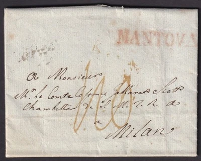 Italy 1819 pre stamp cover with red straight line MANTOVA to Milan - Image 1 of 2