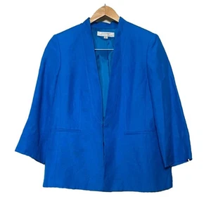 Blazer Tahari Arthur S. Levine para mujer 12 cierre de lino azul Officecore usado en excelente estado - Imagen 1 de 10