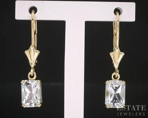 14k Yellow Gold Natural Aquamarine Ladies Dangle Earrings 1.7g i19463b - Picture 1 of 3