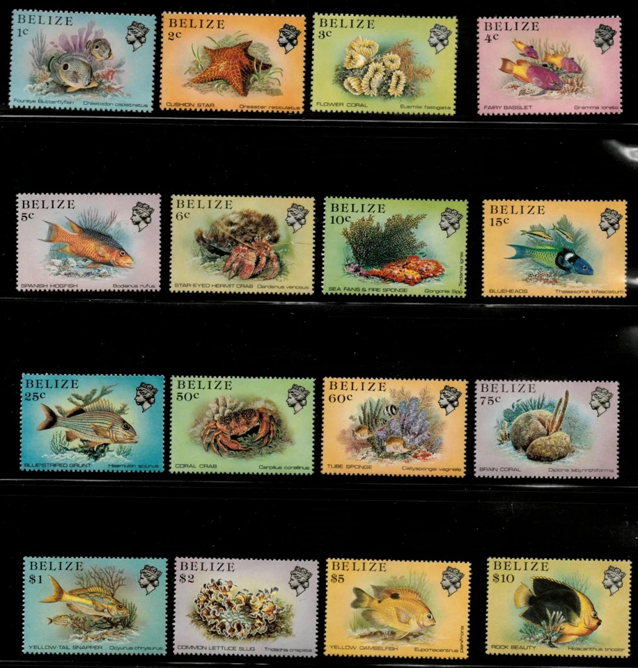 Belice 1984 - Peces - Juego de 16 estampillas definitivas - Scott #699-714 - MNH Foto 1 de 1