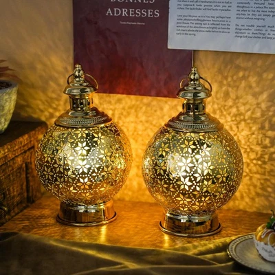 Juego de 2 Candelabros de Ramadán de 10" Dorados con Temporizador, Metal Decorativo... Foto 1 de 4