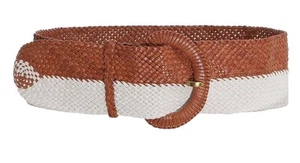 Zimmermann Two Tone Woven Belt | High Waist, Tan / Ivory, Leather, Wide, Buckle - Picture 1 of 4