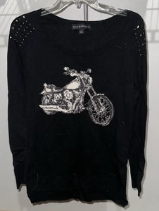 Rock & Republic Women Sweater Small Black Studded Tunic Motorcycle Graphic - Picture 1 of 5
