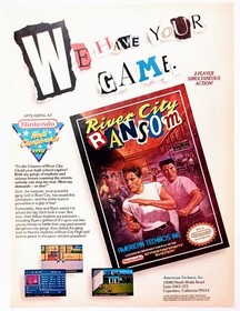 RIVER CITY RANSOM NINTENDO NES VIDEO GAME~ORIG 1990 PROMO PRINT AD POSTER PINUP