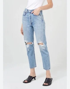 Agolde Riley Highrise crop distressed jeans, blue, size 26 N58 - Picture 1 of 12