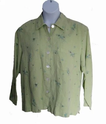 NUEVA Blusa de Lino Talla L 12 14 Camisa Floral Verde Claro Uniforme JPR Flor Nueva con Etiquetas Foto 1 de 4