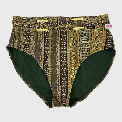 Nicole Miller Large High Waist Bikini Swimsuit Bottom Belt Gold Geometric NWOT - Image 1 of 4