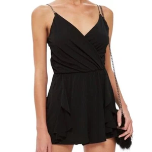 NWT Topshop Black Jeweled Ruffle Romper Size 2 - Picture 1 of 9