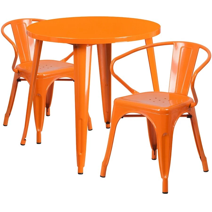Juego de mesa redonda de metal naranja Flash de 30" grado comercial con 2 sillones Foto 1 de 1